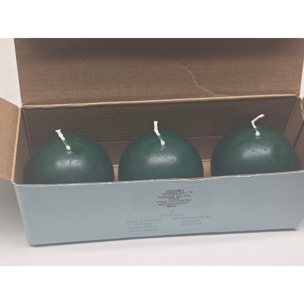 PartyLite Pineberry 2 Inch Ball‎ Candles Forest Green Set of 3 Q23591 Portugal - Picture 2 of 6